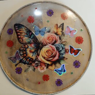 Plateau décoratif en résine – Papillons & Fleurs 🌸